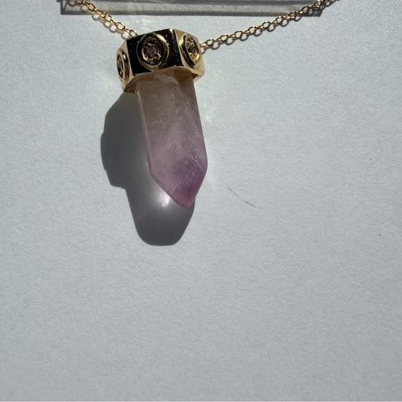 Gold and Purple Pendant sterling silver Necklace amethyst protection crystal - Picture 3 of 8